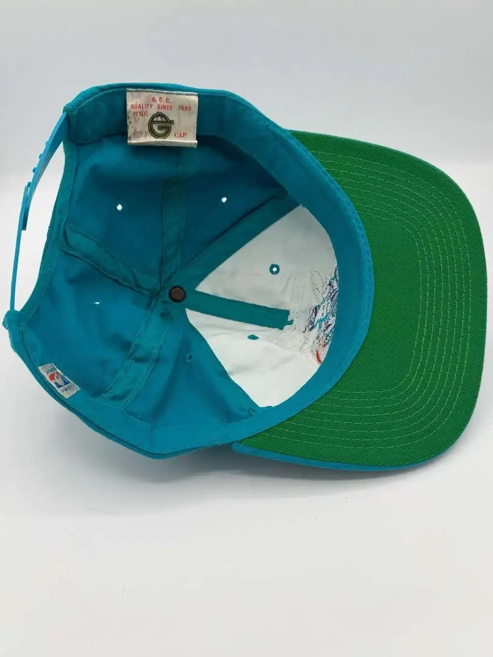 Vintage Charlotte Hornets Snapback Hat The Game G Cap NBA Hugo Logo Teal 90s